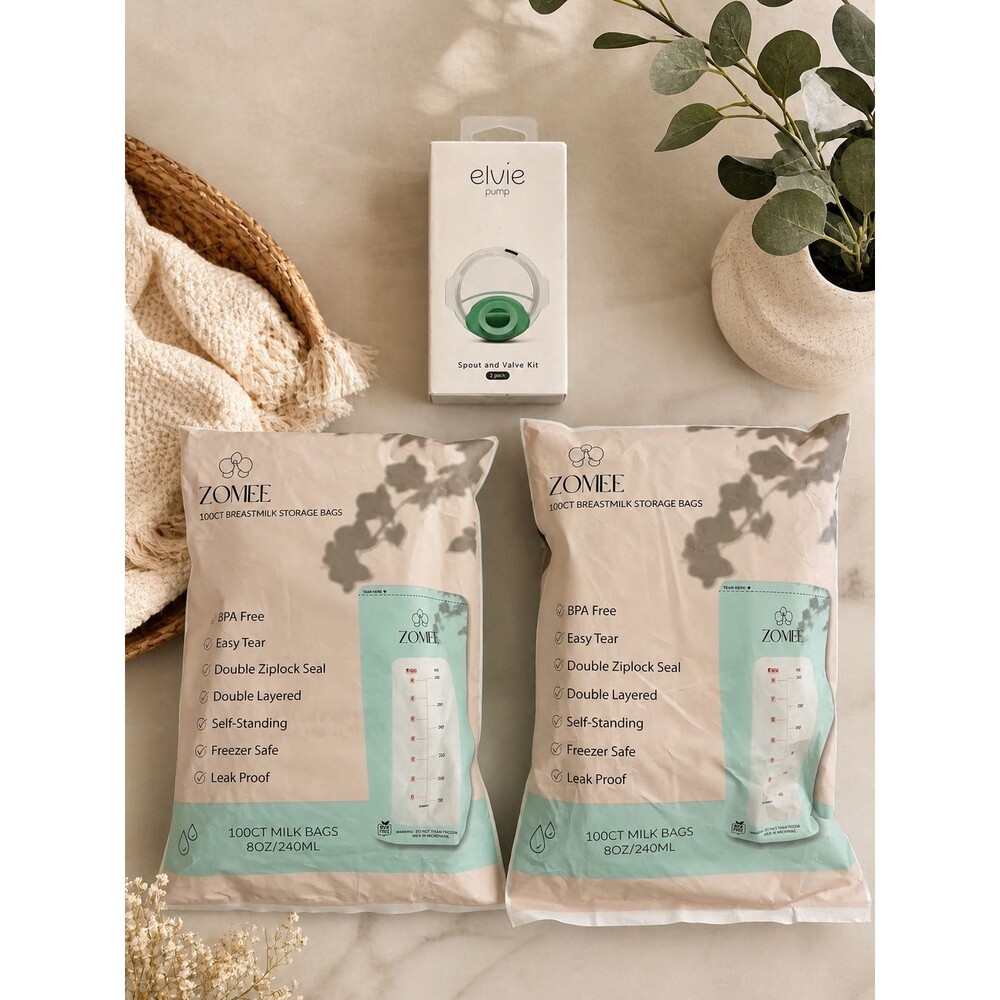 Zomee 200ct Breastmilk Storage Bags + Elvie Pump Valve Kit NEW Sealed